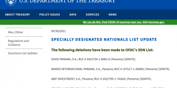 OFAC (Lista Clinton) retira de lista a cuatro empresas panameñas incluyendo las de Waked porque no están activas