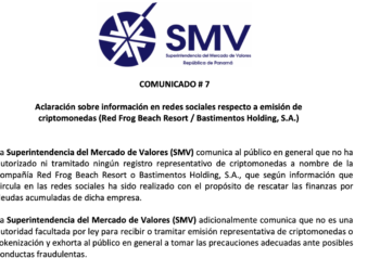 Regulador de valores aclaración que no ha autorizado emisiones en criptomonedas (Red Frog Beach Resort / Bastimentos Holding, S.A.)
