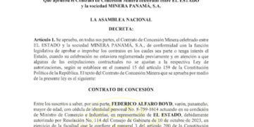 Ya en gaceta oficial el Contrato de Minera Panamá y el Estado
