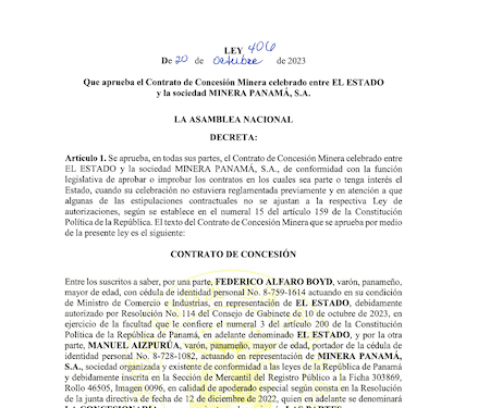 Ya en gaceta oficial el Contrato de Minera Panamá y el Estado