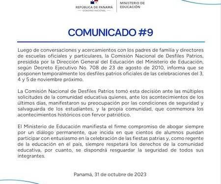 Meduca anuncia que se posponen temporalmente los desfiles patrios