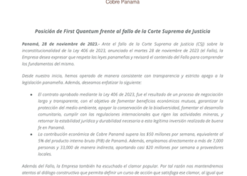 First Quantum dice que respeta las leyes panameñas y que revisará el fallo