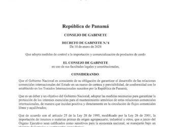 Gobierno de Panamá emite decreto para control de importación y comercialización de productos de cerdo