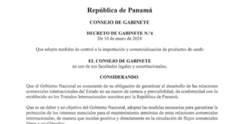Gobierno de Panamá emite decreto para control de importación y comercialización de productos de cerdo