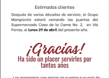 Grupo Mangravita anuncia cierre del Supermercado Casa de la Carne No. 2, en Vía Porras