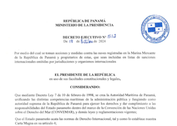 Gobierno de Panamá anuncia que estableció mecanismo para anular de manera inmediata registros de buques en lista de sanciones
