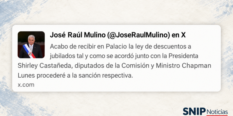 Mulino sancionará el lunes la ley que amplía los descuentos para jubilados